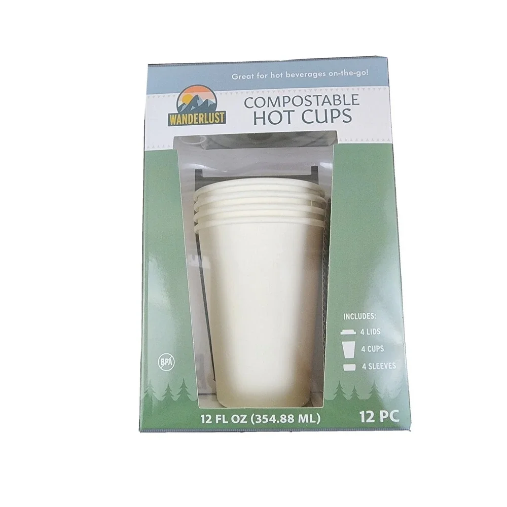 Coffee Cups Eco Friendly Compostable Utilizable 12 Hot Cup & Lid Sets‎ 12 Oz